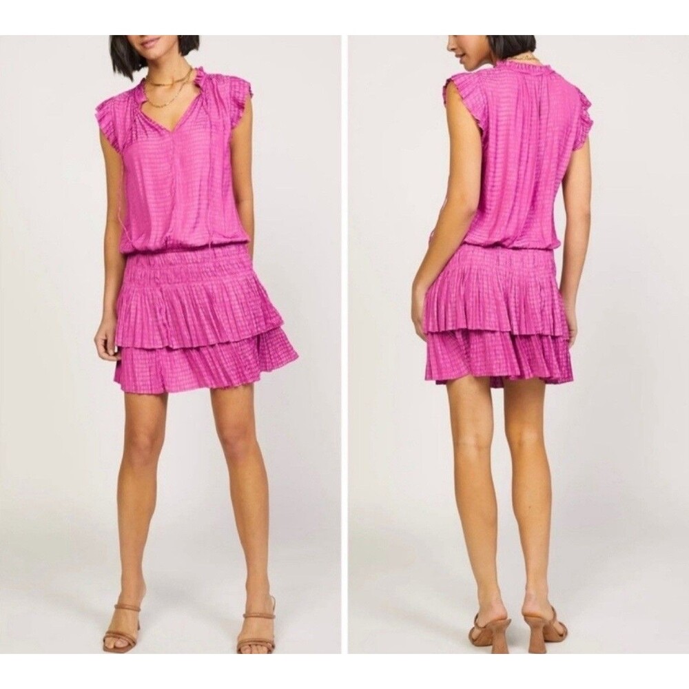 CURRENT AIR Anthropologie Maude Smocked Raspberry Mini Dress Size Small - Picture 2 of 14